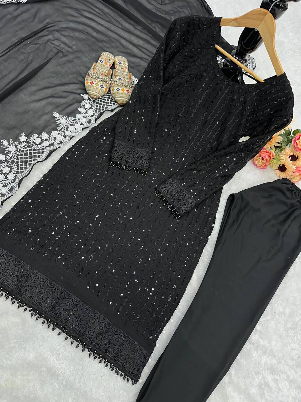 Party Wear Kurti & Pant Set with Fancy Dupatta