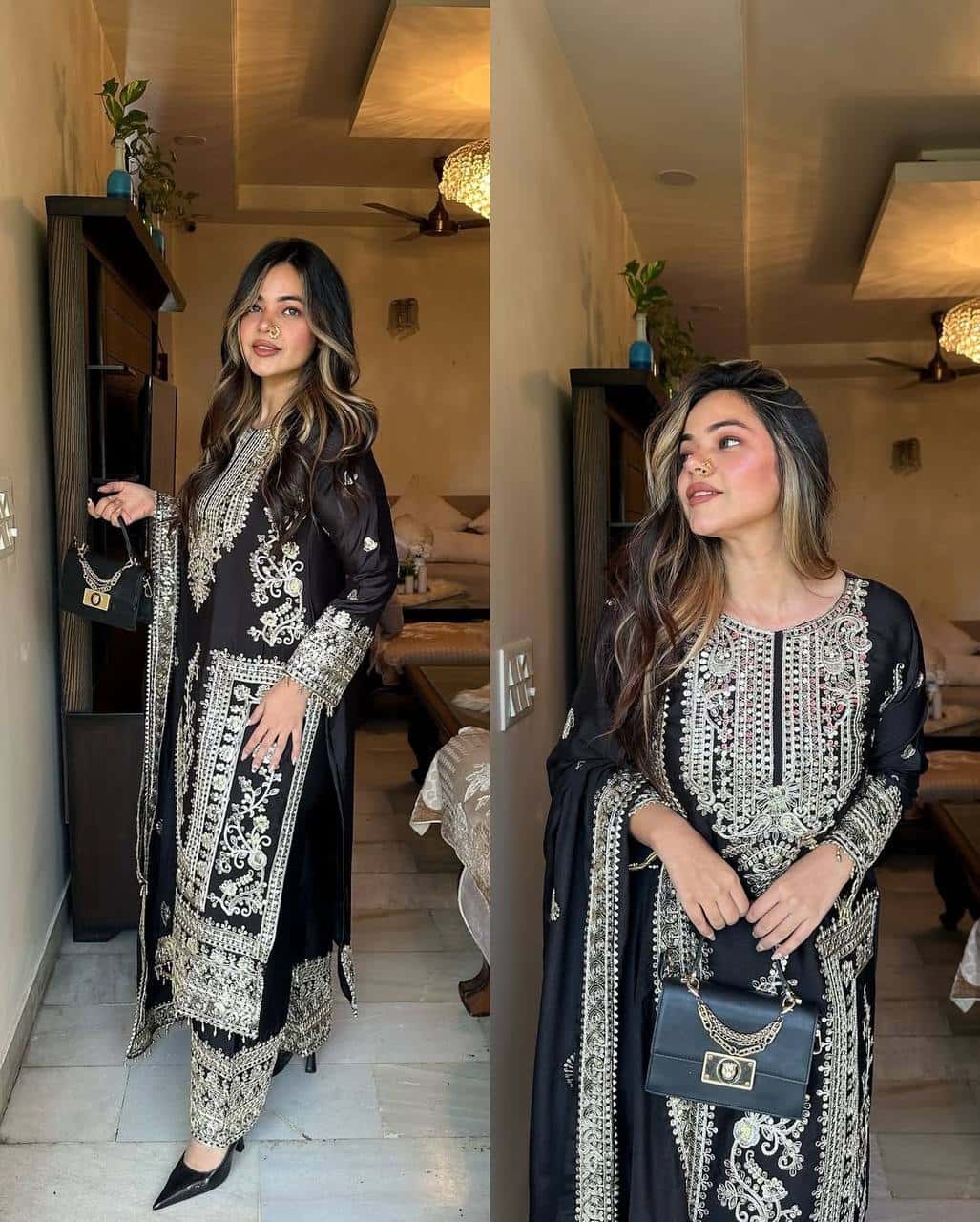 Pure Chinnon Silk Kurta Palazzo with Dupatta