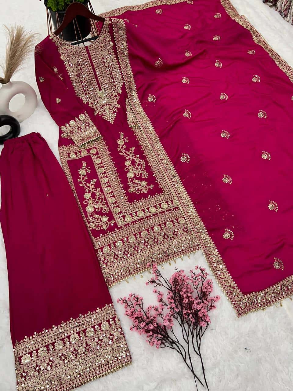 Pure Chinnon Silk Kurta Palazzo with Dupatta