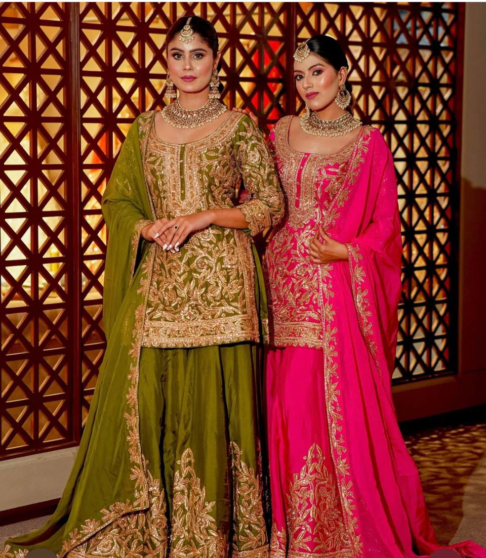 Wedding wear silk kurta palazzo with dupatta sets
