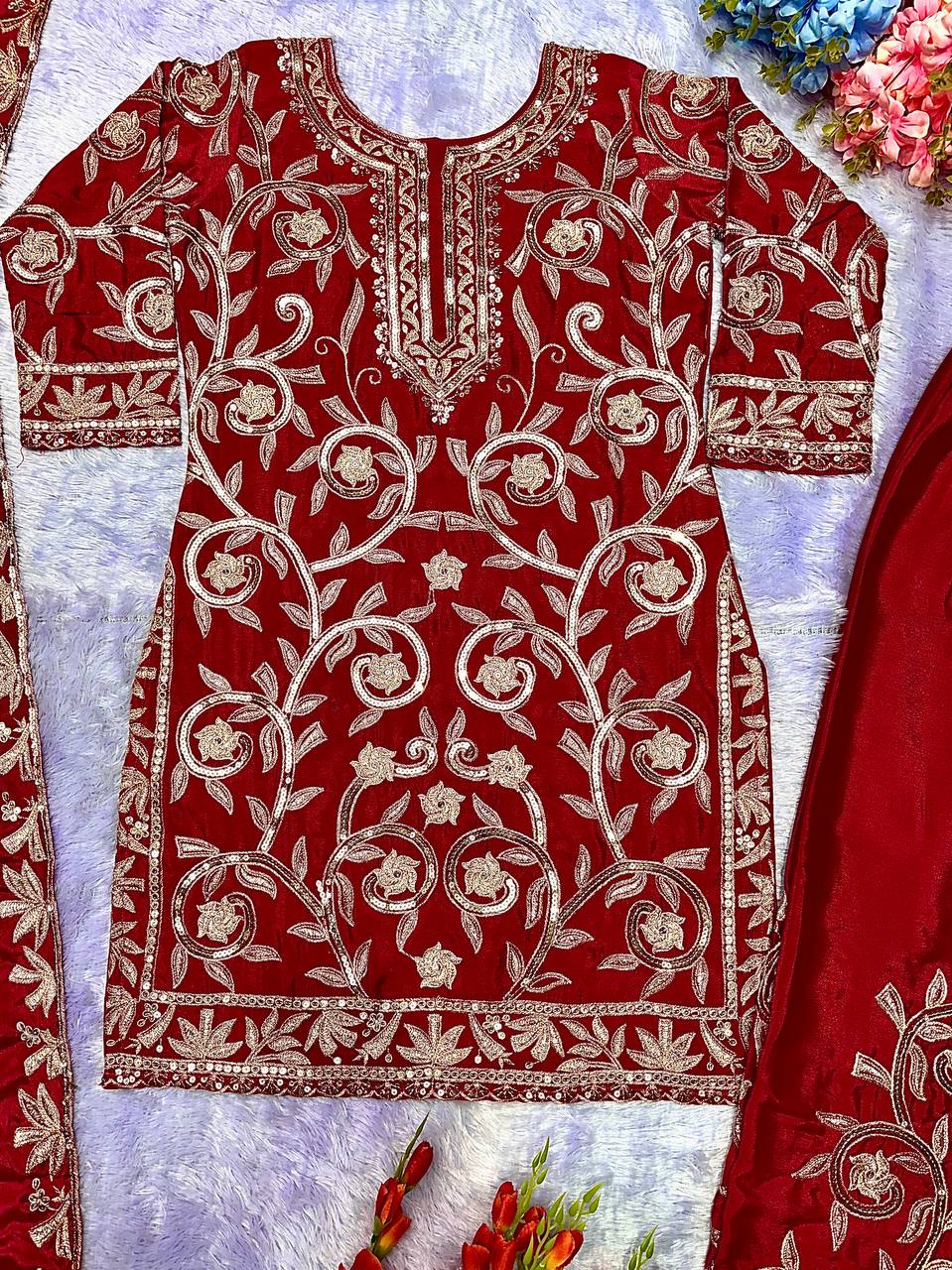 Wedding wear silk kurta palazzo with dupatta sets