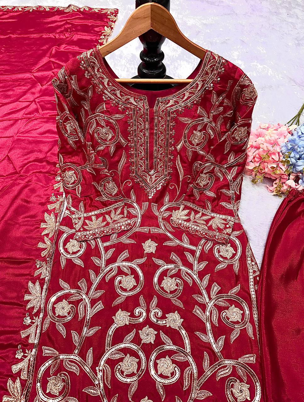 Wedding wear silk kurta palazzo with dupatta sets