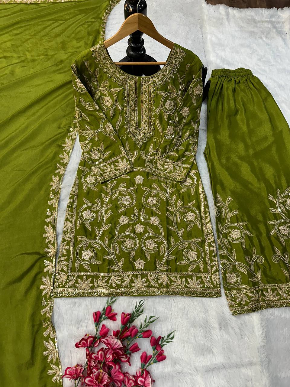 Wedding wear silk kurta palazzo with dupatta sets