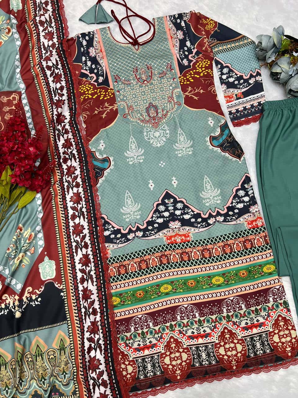 Pure Muslin Cotton Straight Kurta Pant with Dupatta