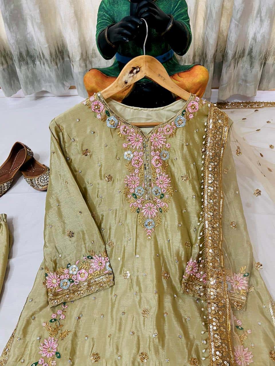 Beautiful chinon silk embroidery readymade salwar suit set
