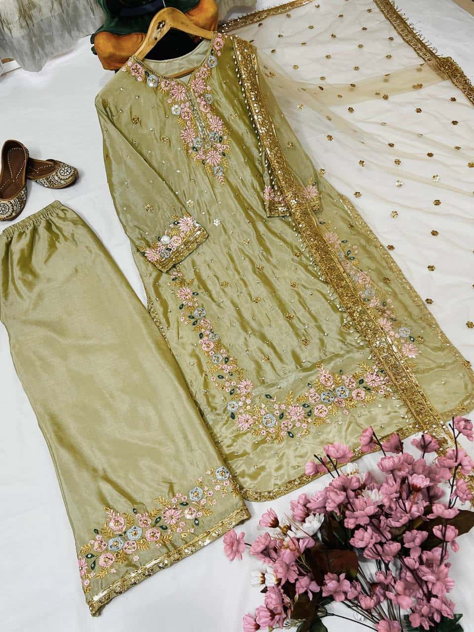 Beautiful chinon silk embroidery readymade salwar suit set