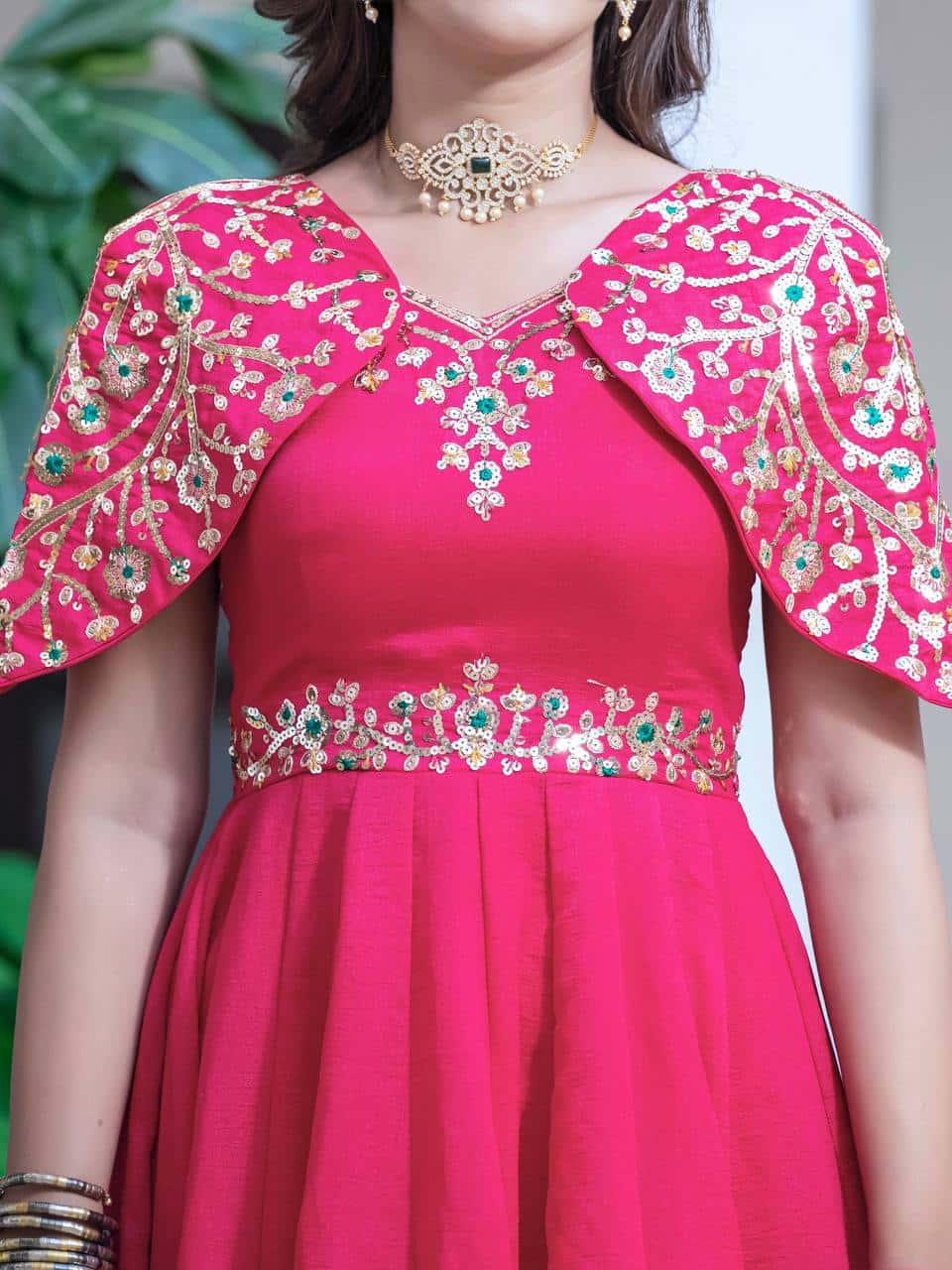 Silk embroidered sequence work gown with dupatta sets