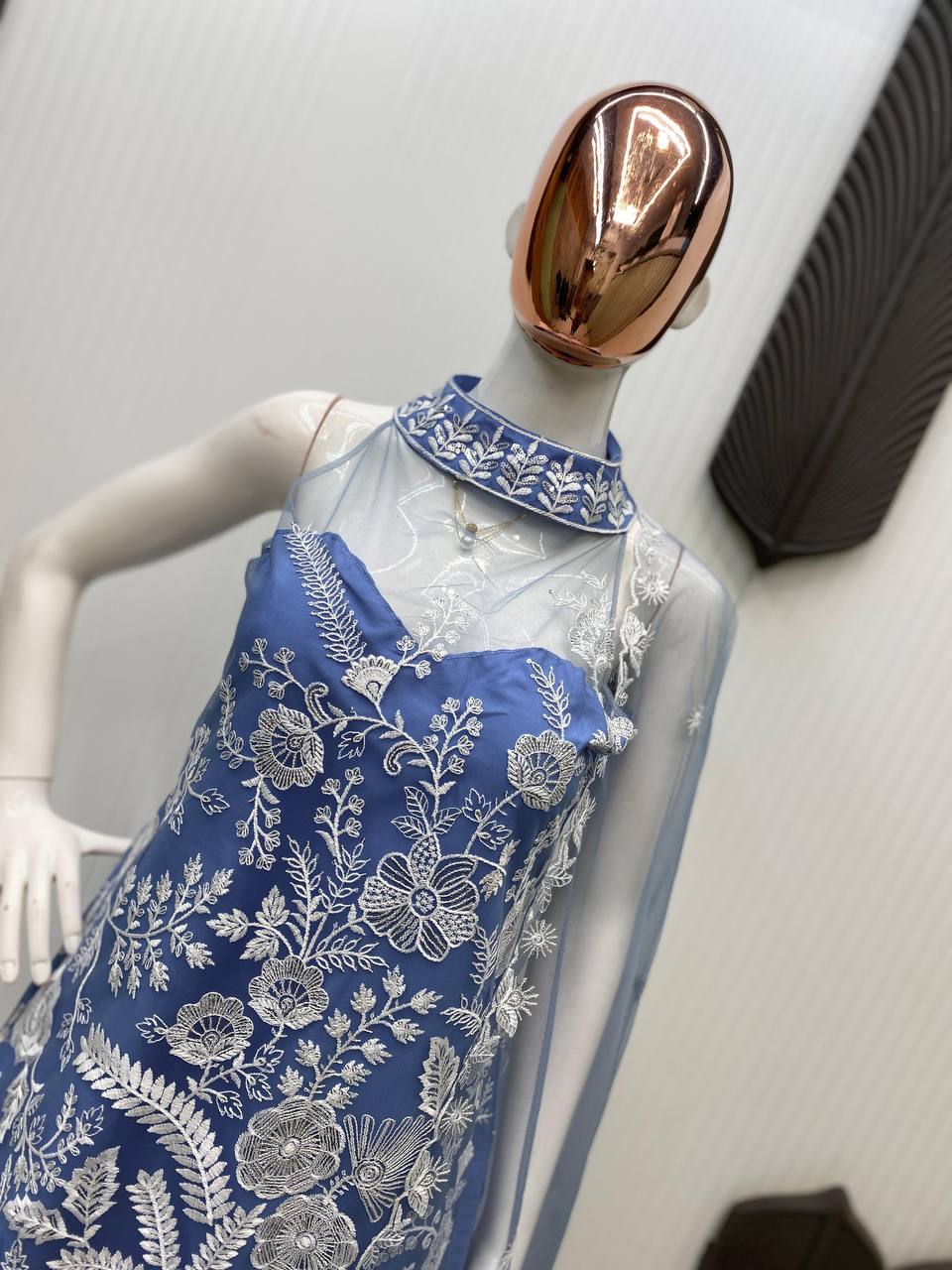 Trending Halter Neck net fabric  Kurta & Palazzo Set with Dupatta