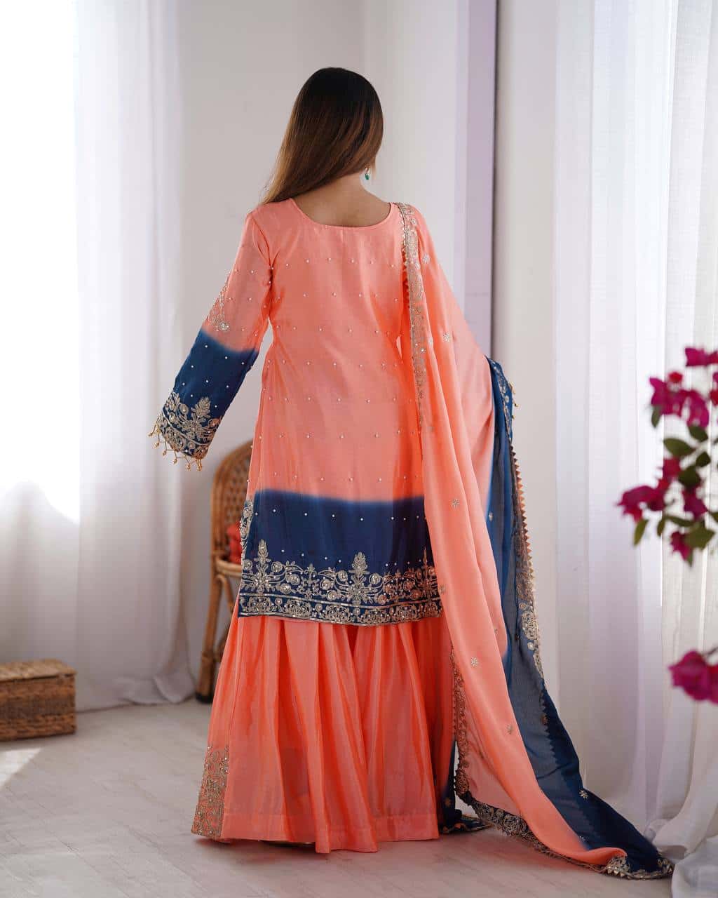 Designer silk kurta palazzo with dupatta set