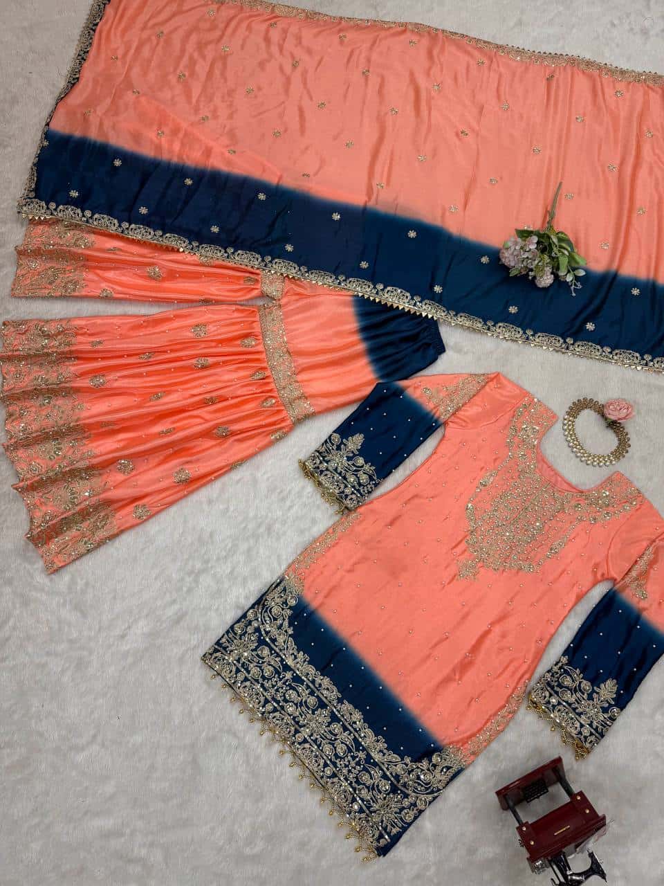 Designer silk kurta palazzo with dupatta set