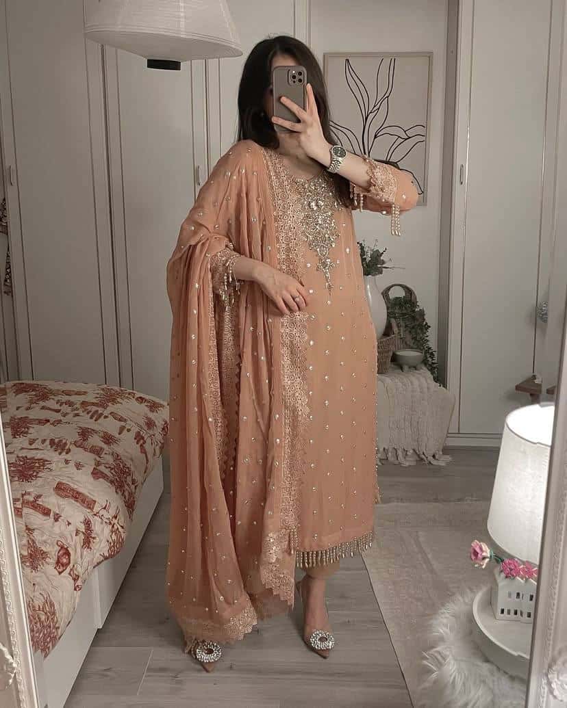 Beautiful georgette embroidery readymade salwar kameez set