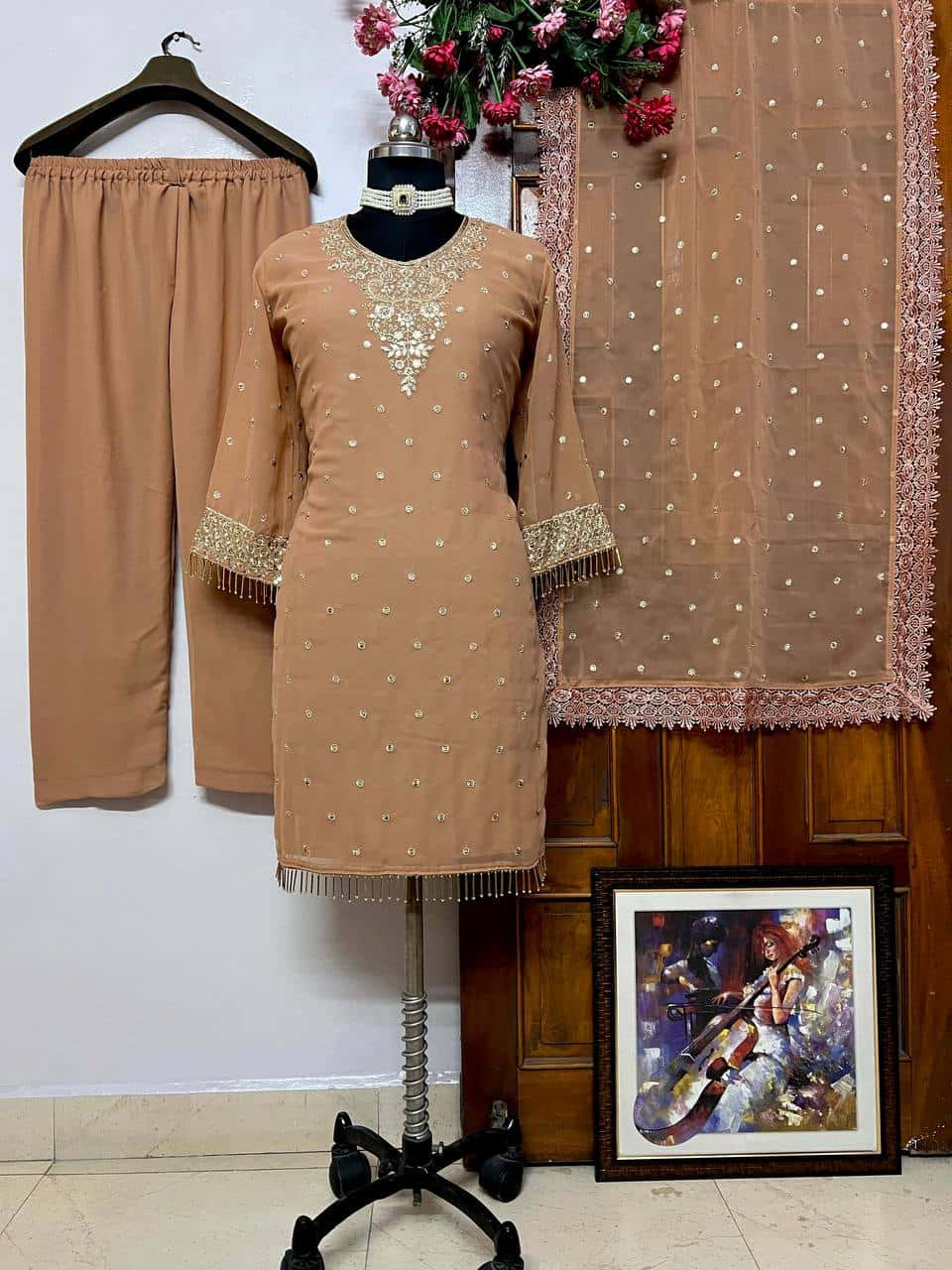Beautiful georgette embroidery readymade salwar kameez set