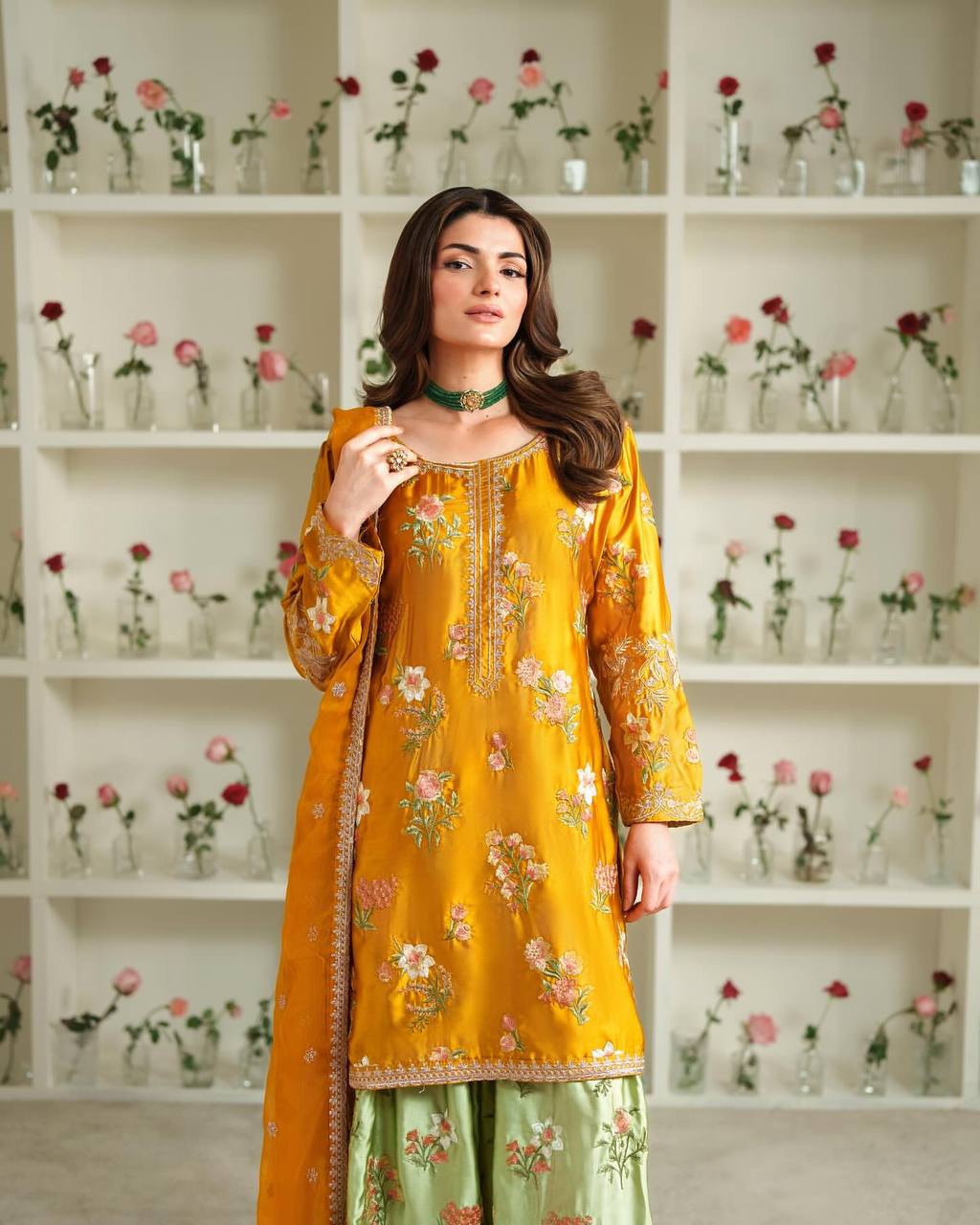 Pakistani New Designer crepe  Party Wear Top & Sharara Set with Fancy Dupatta