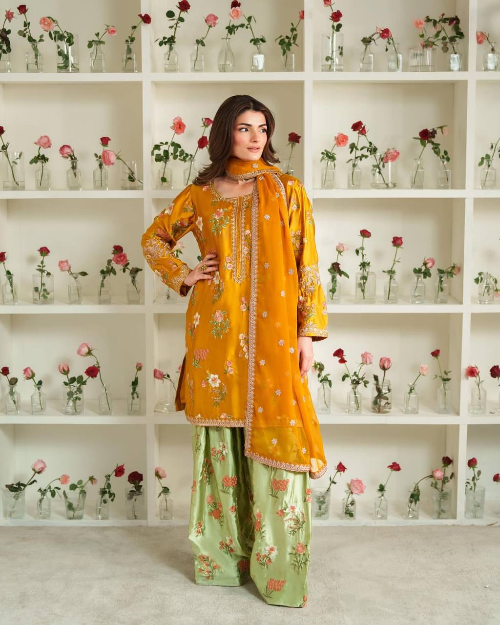 Pakistani New Designer crepe  Party Wear Top & Sharara Set with Fancy Dupatta