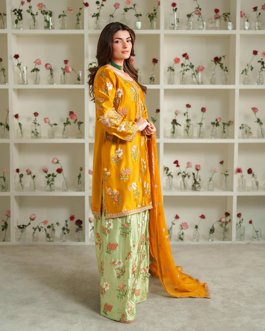 Pakistani New Designer crepe  Party Wear Top & Sharara Set with Fancy Dupatta