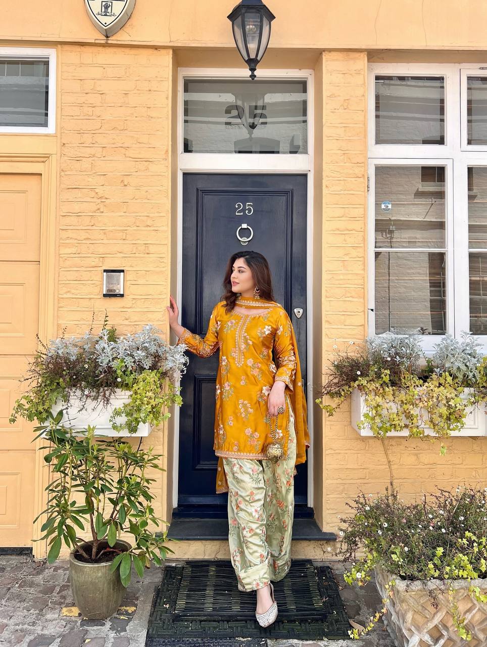 Pakistani New Designer crepe  Party Wear Top & Sharara Set with Fancy Dupatta