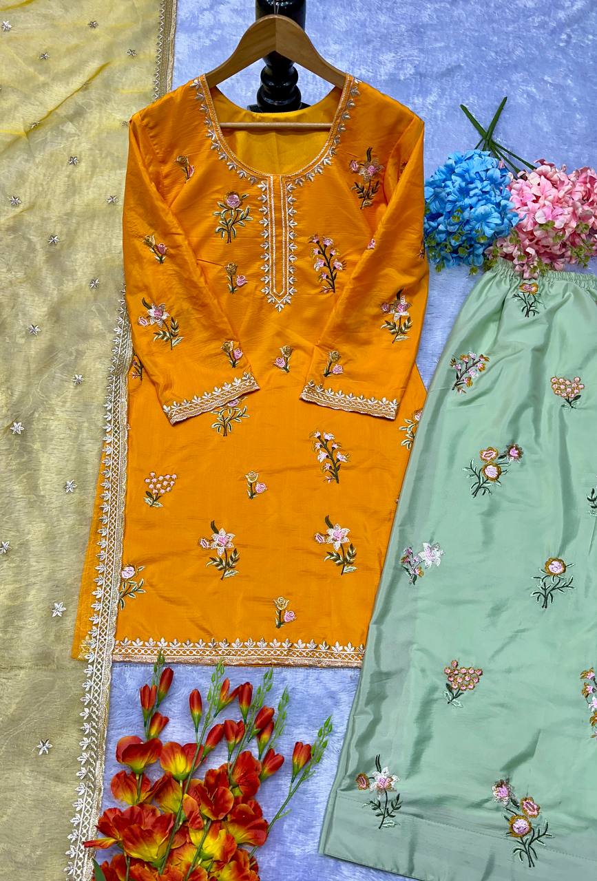Pakistani New Designer crepe  Party Wear Top & Sharara Set with Fancy Dupatta