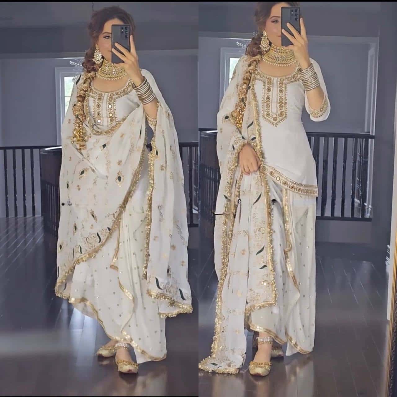 Heavy Malay Silk Embroidered Top with Mirror Work, Faux Georgette Dhoti Skirt, and Dupatta - Full Stitched Ethnic Party Wear Set for Women