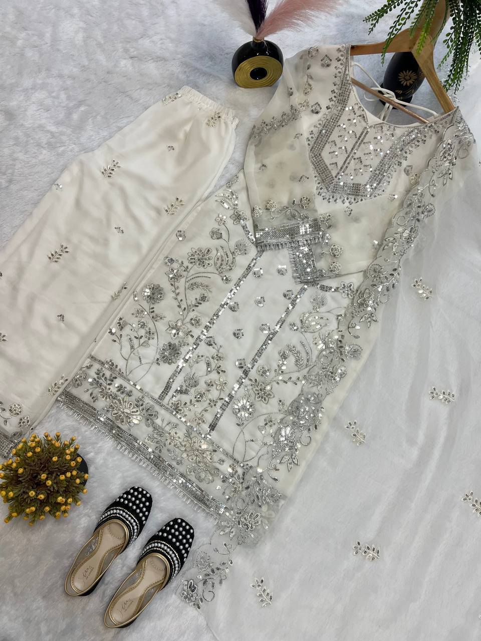 Heavy moti work georgette kurta set for women