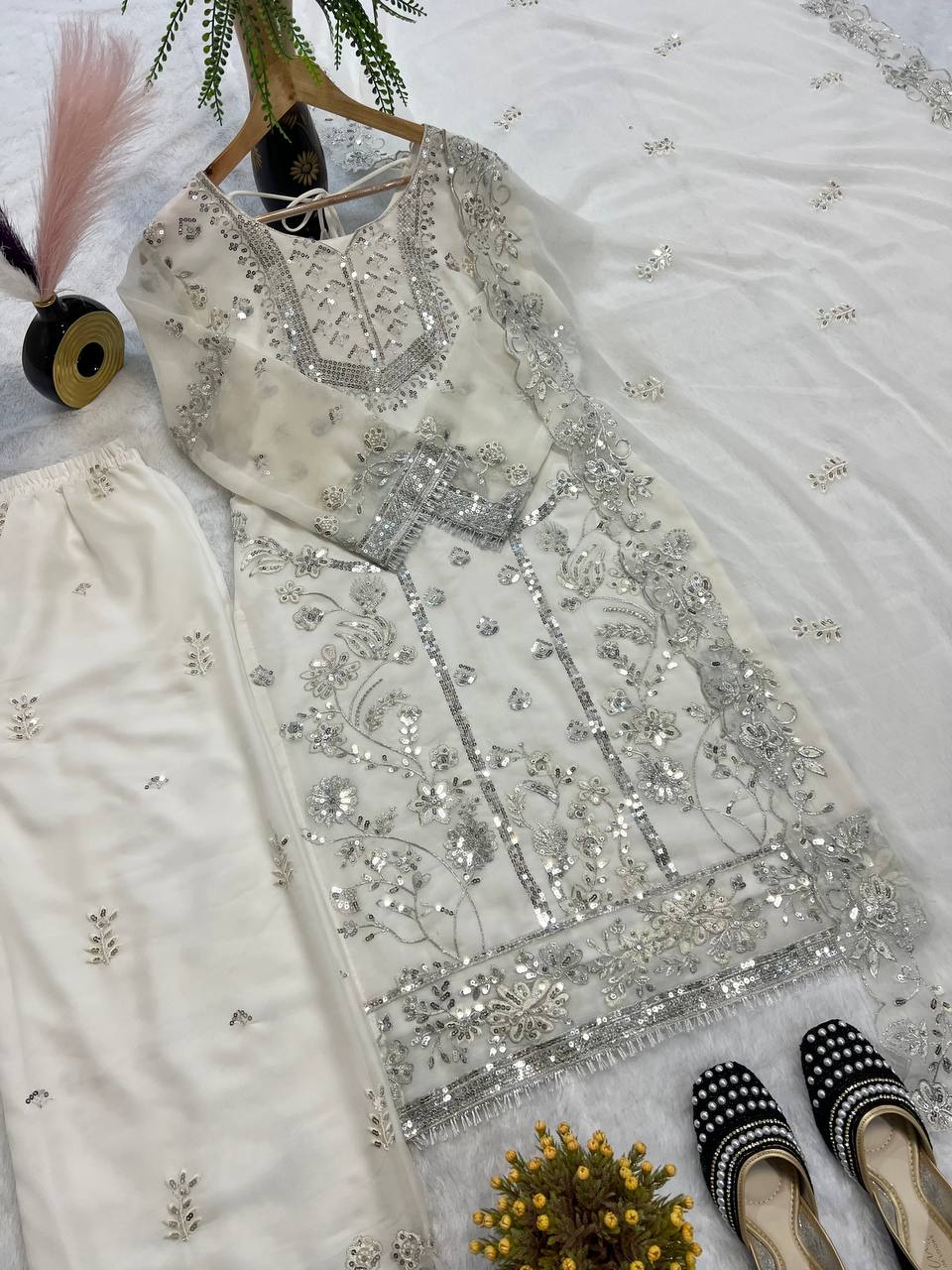 Heavy moti work georgette kurta set for women