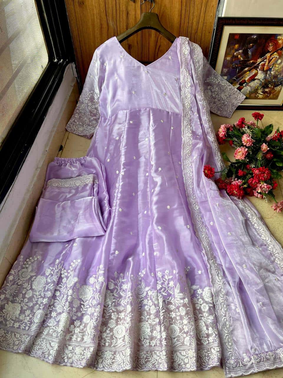Designer jimi chu embroidery readymade salwar suit set