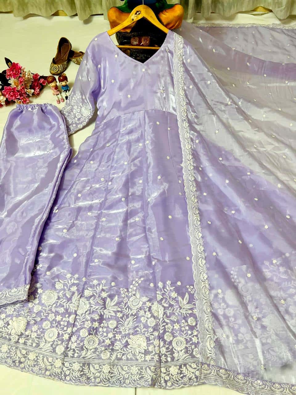 Designer jimi chu embroidery readymade salwar suit set