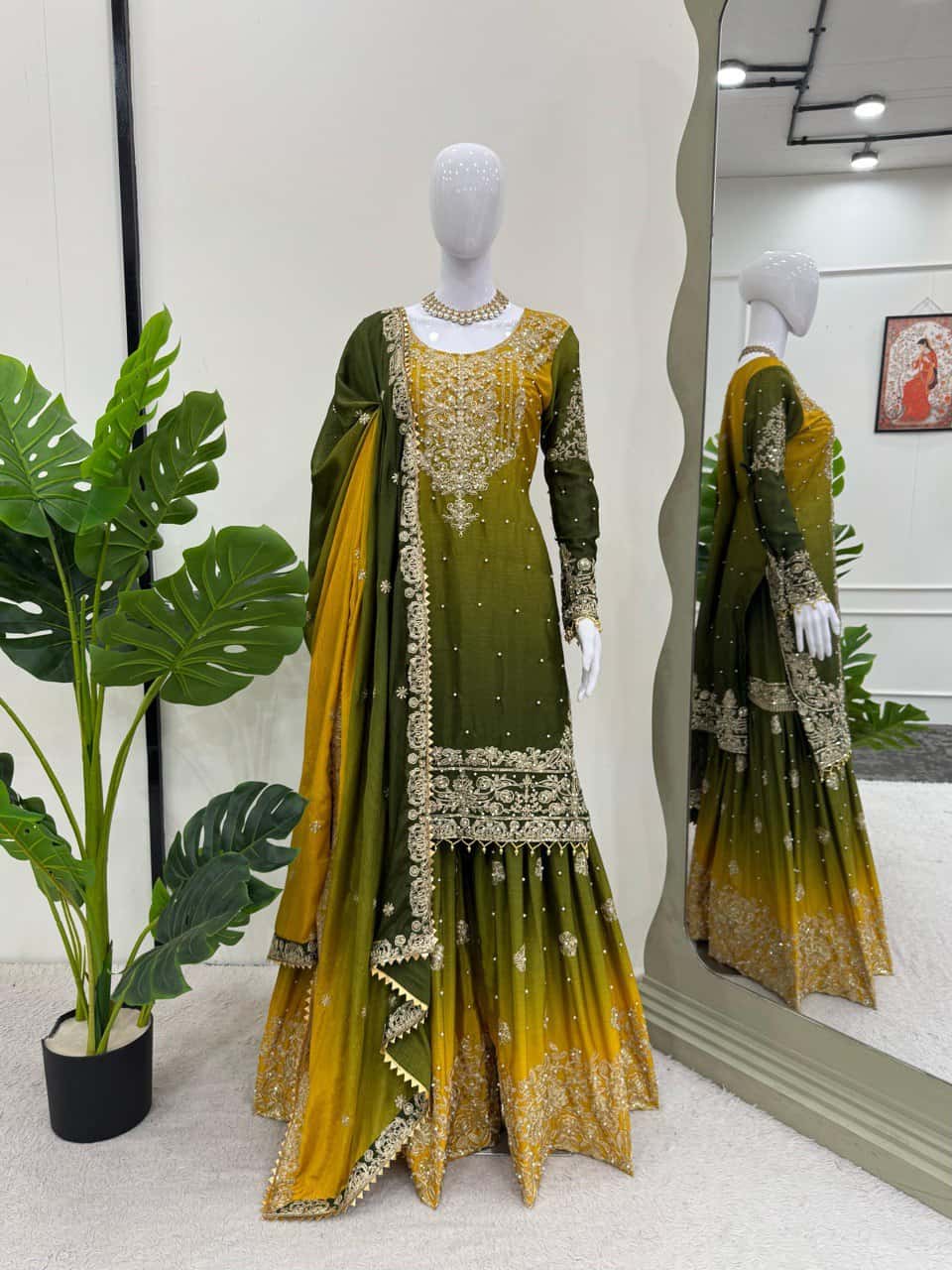 Designer silk kurta palazzo with dupatta set