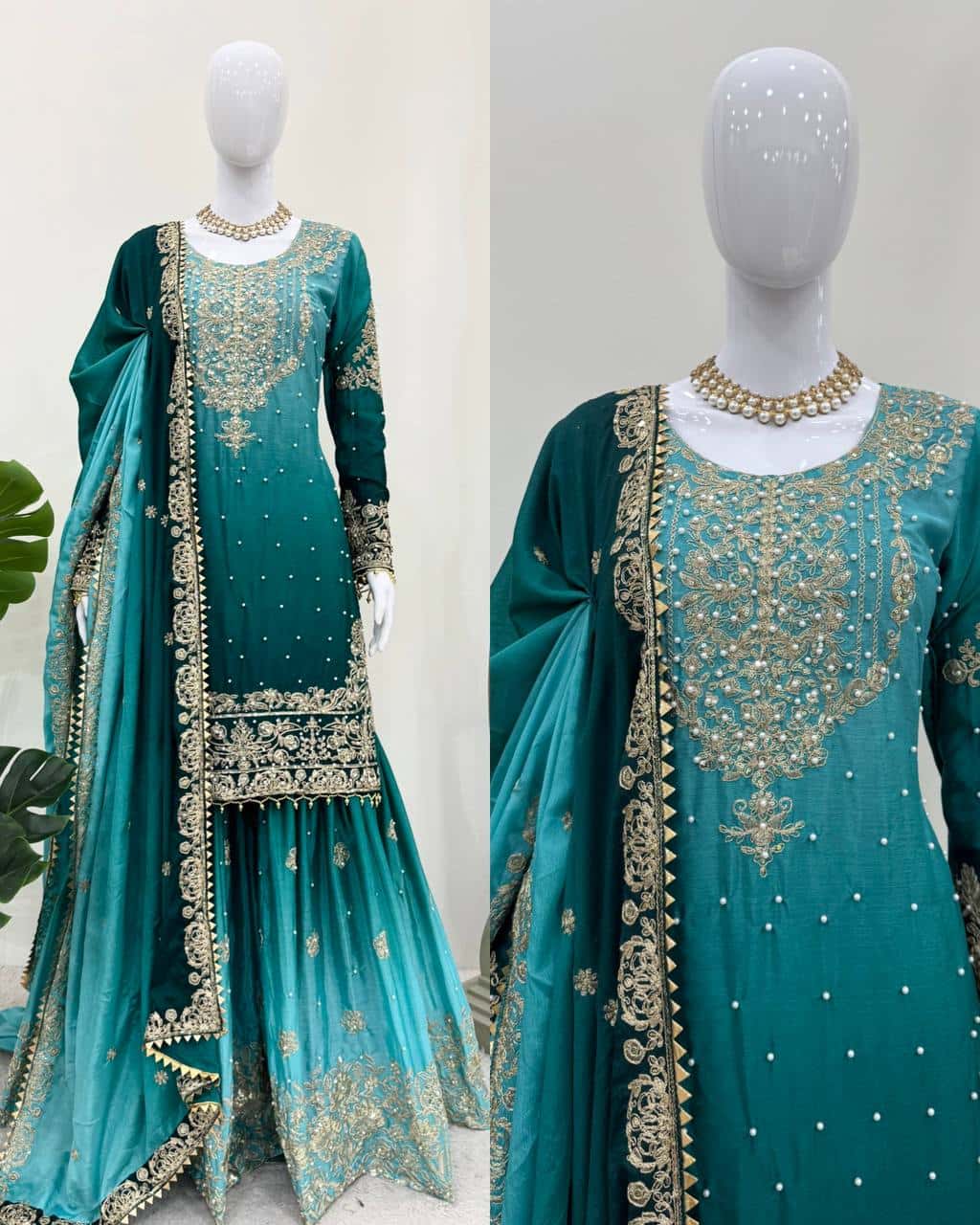 Designer silk kurta palazzo with dupatta set