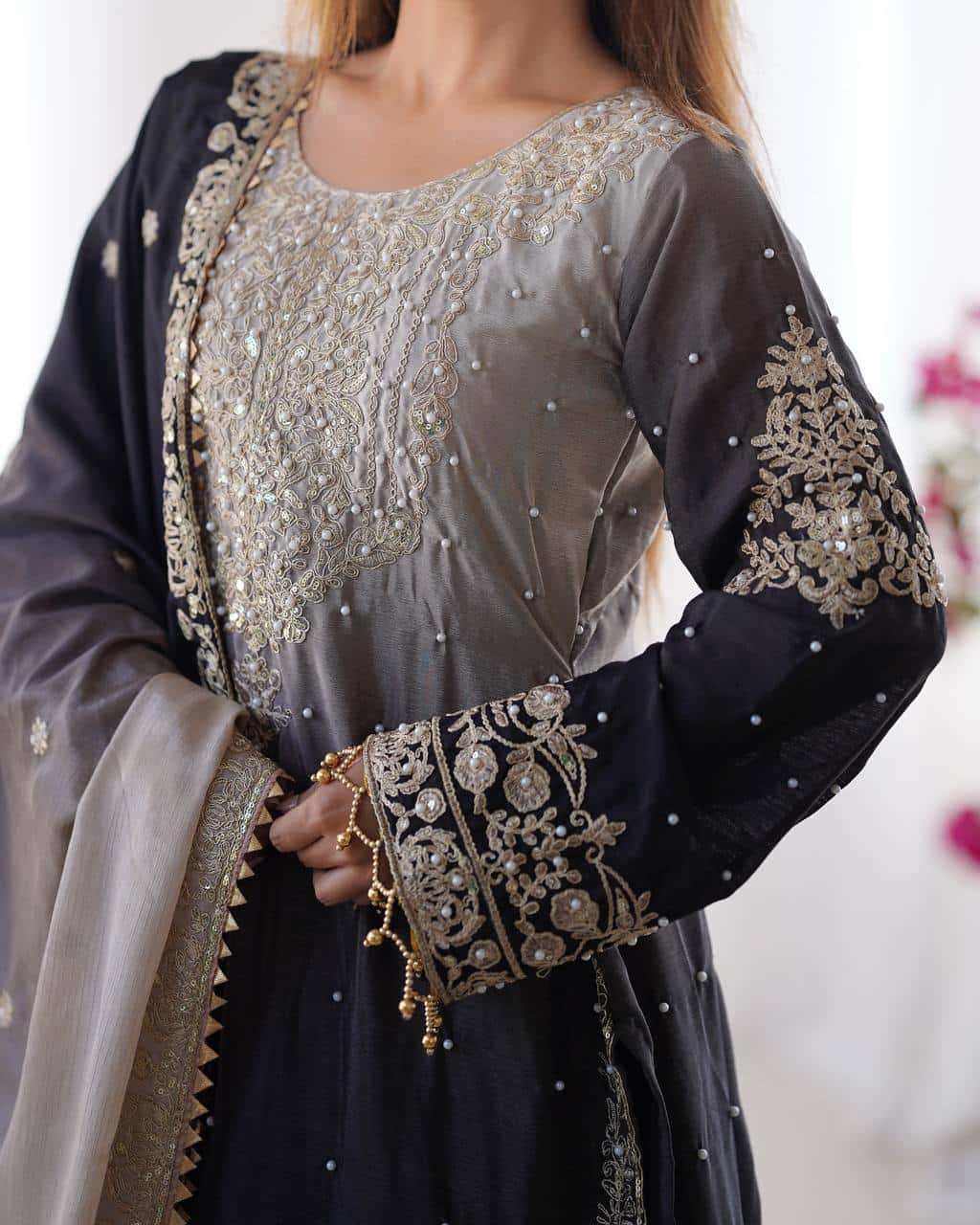Designer silk kurta palazzo with dupatta set