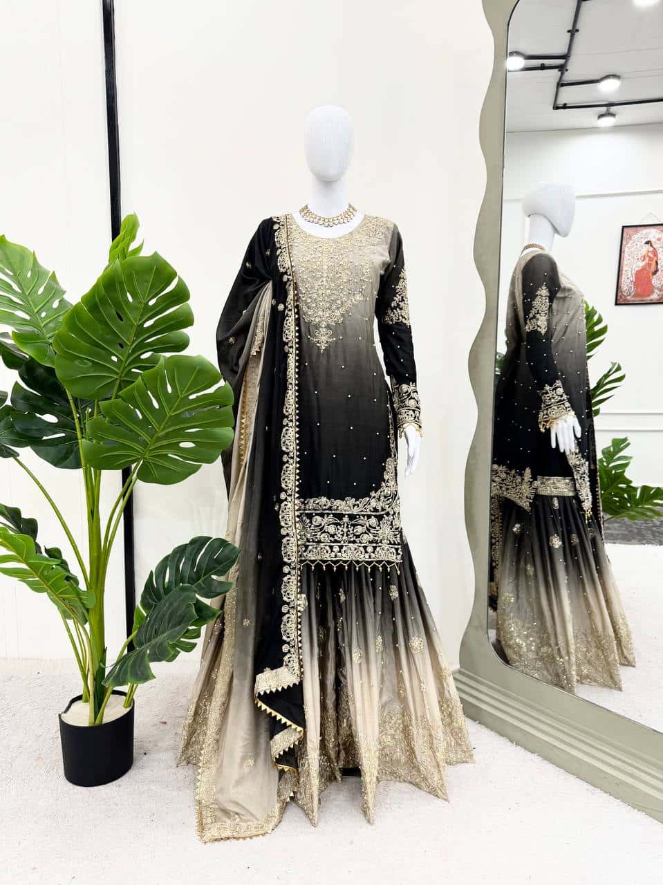 Designer silk kurta palazzo with dupatta set