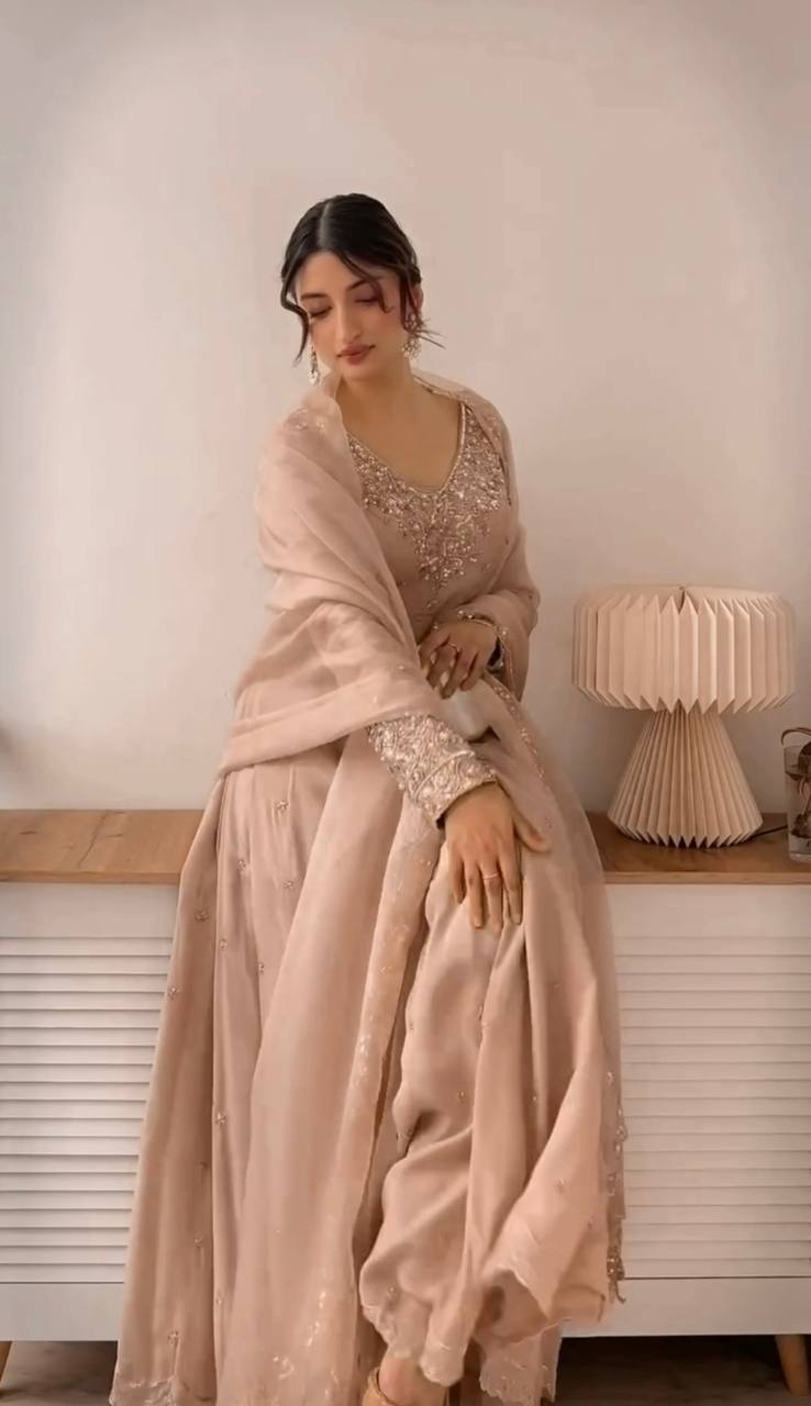 Designer Party Wear Gown with Dupatta – Rembo Sequence Work