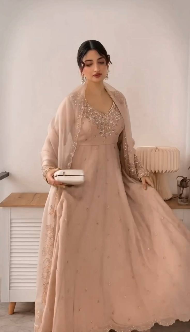 Designer Party Wear Gown with Dupatta – Rembo Sequence Work