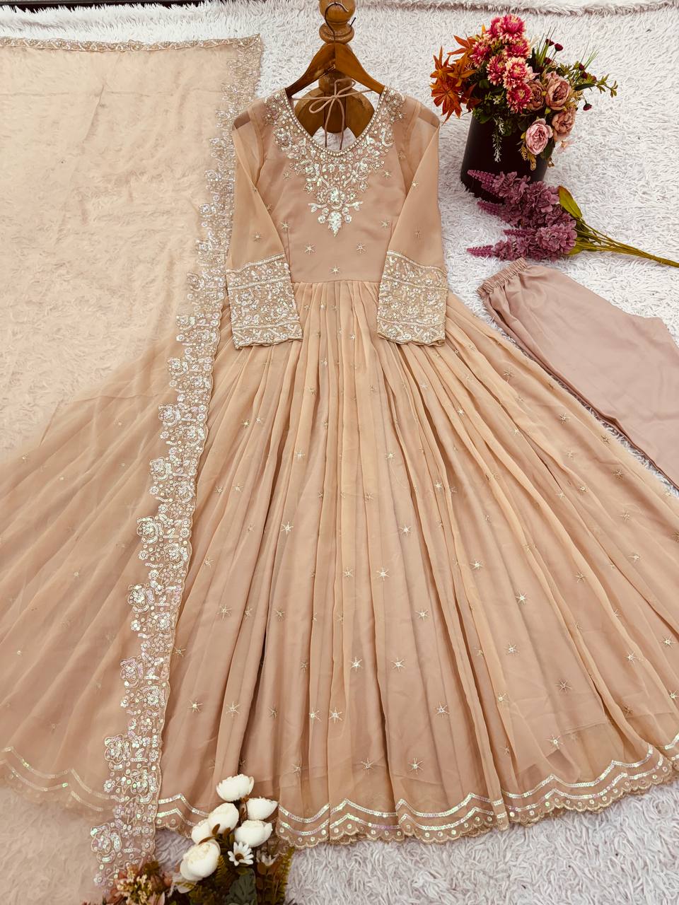 Designer Party Wear Gown with Dupatta – Rembo Sequence Work