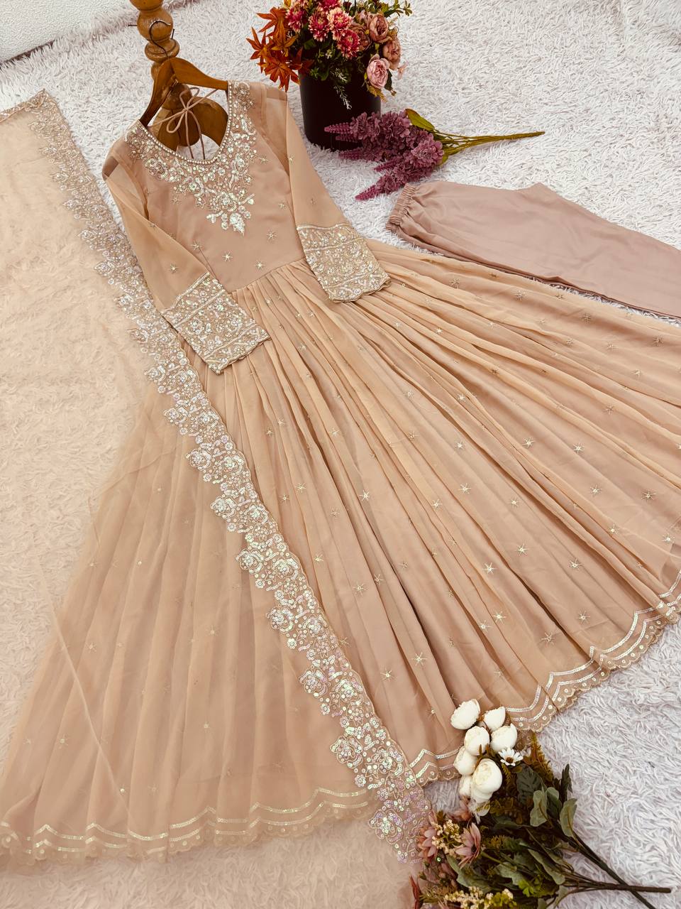 Designer Party Wear Gown with Dupatta – Rembo Sequence Work