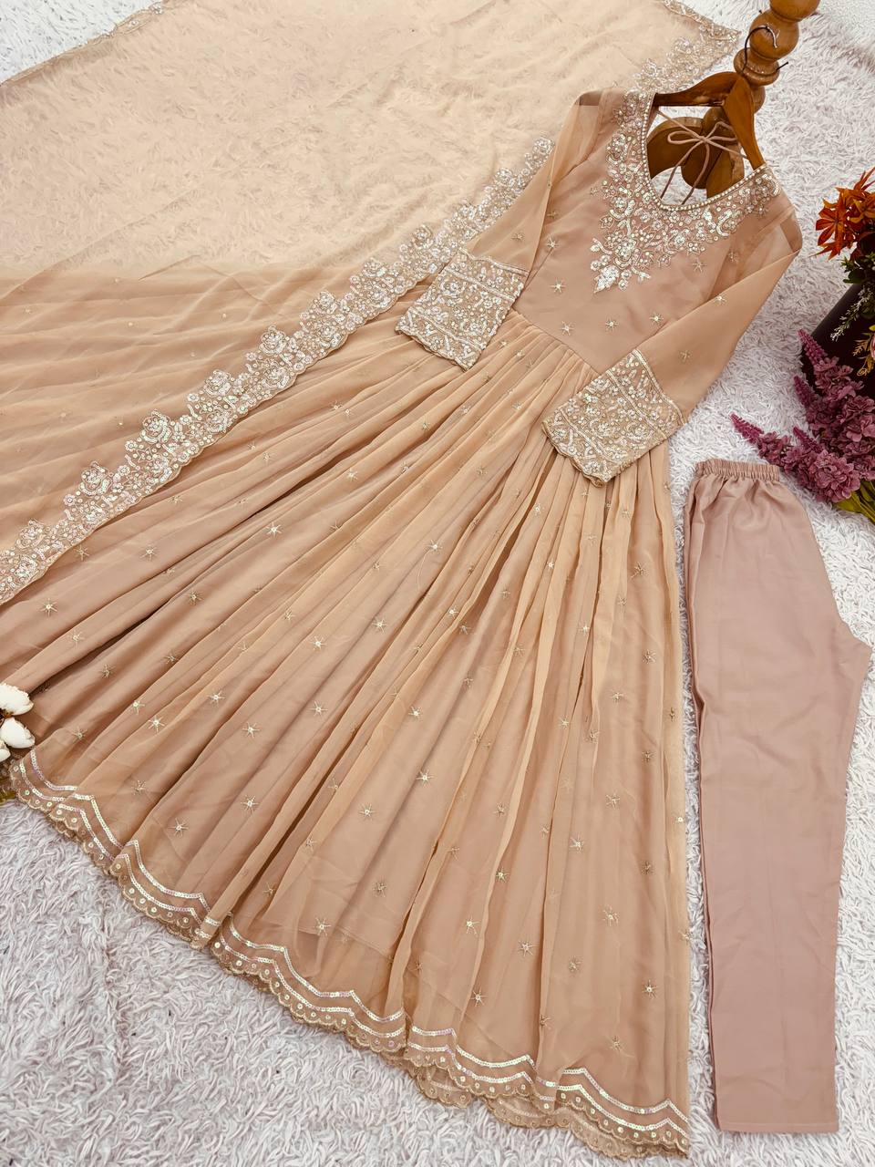 Designer Party Wear Gown with Dupatta – Rembo Sequence Work