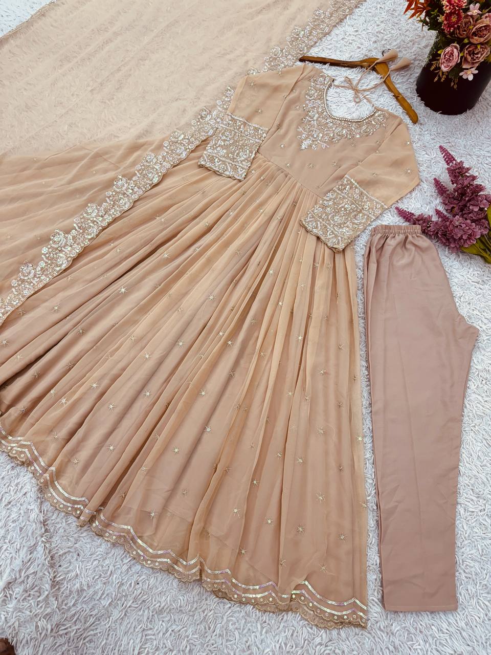 Designer Party Wear Gown with Dupatta – Rembo Sequence Work