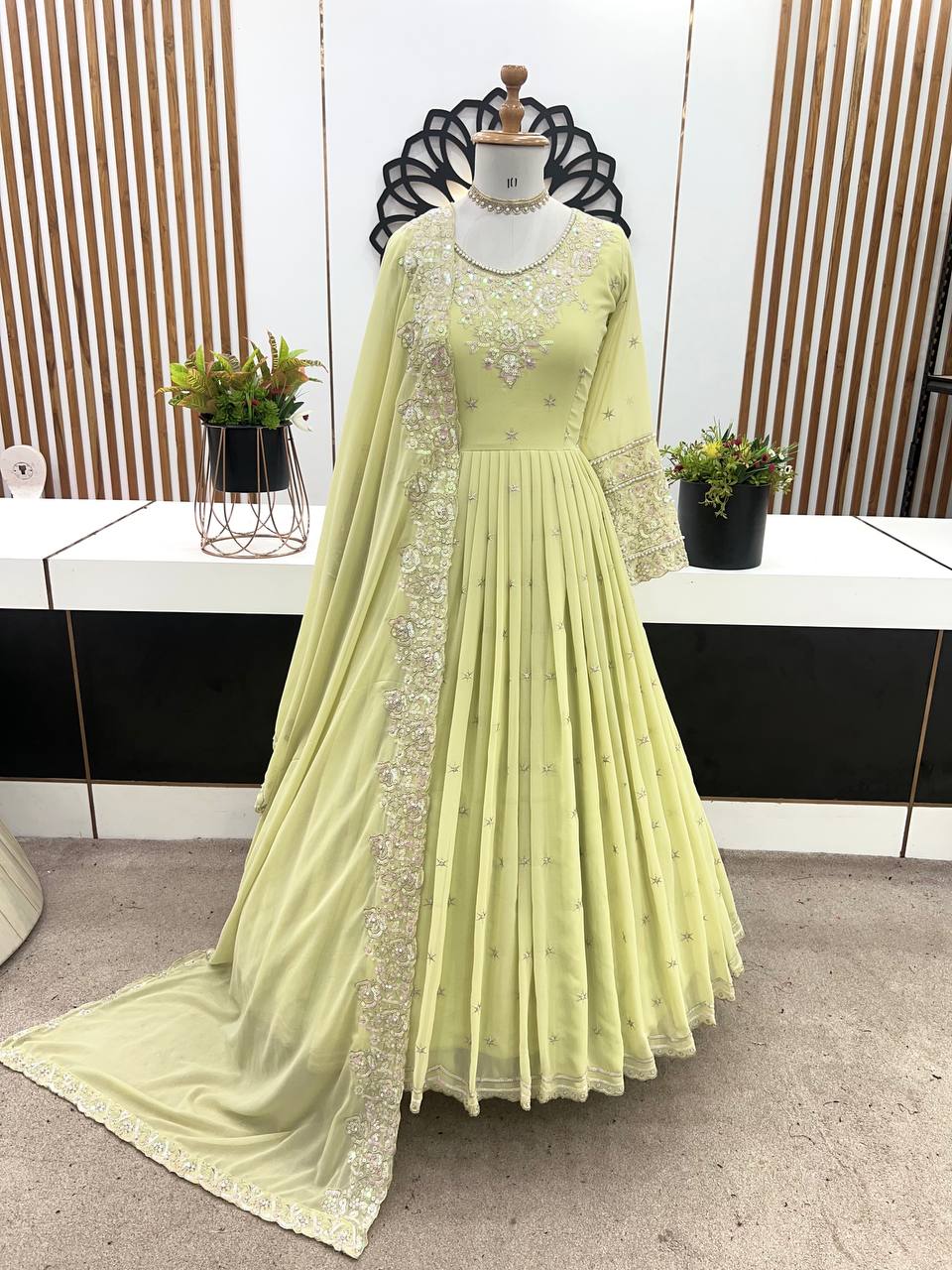 Designer Party Wear Gown with Dupatta – Rembo Sequence Work