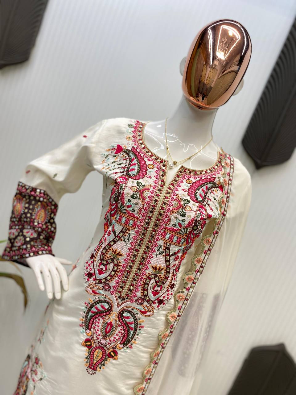 Pakistani  Roman Silk Palazzo Set with Embroidered georgette Dupatta