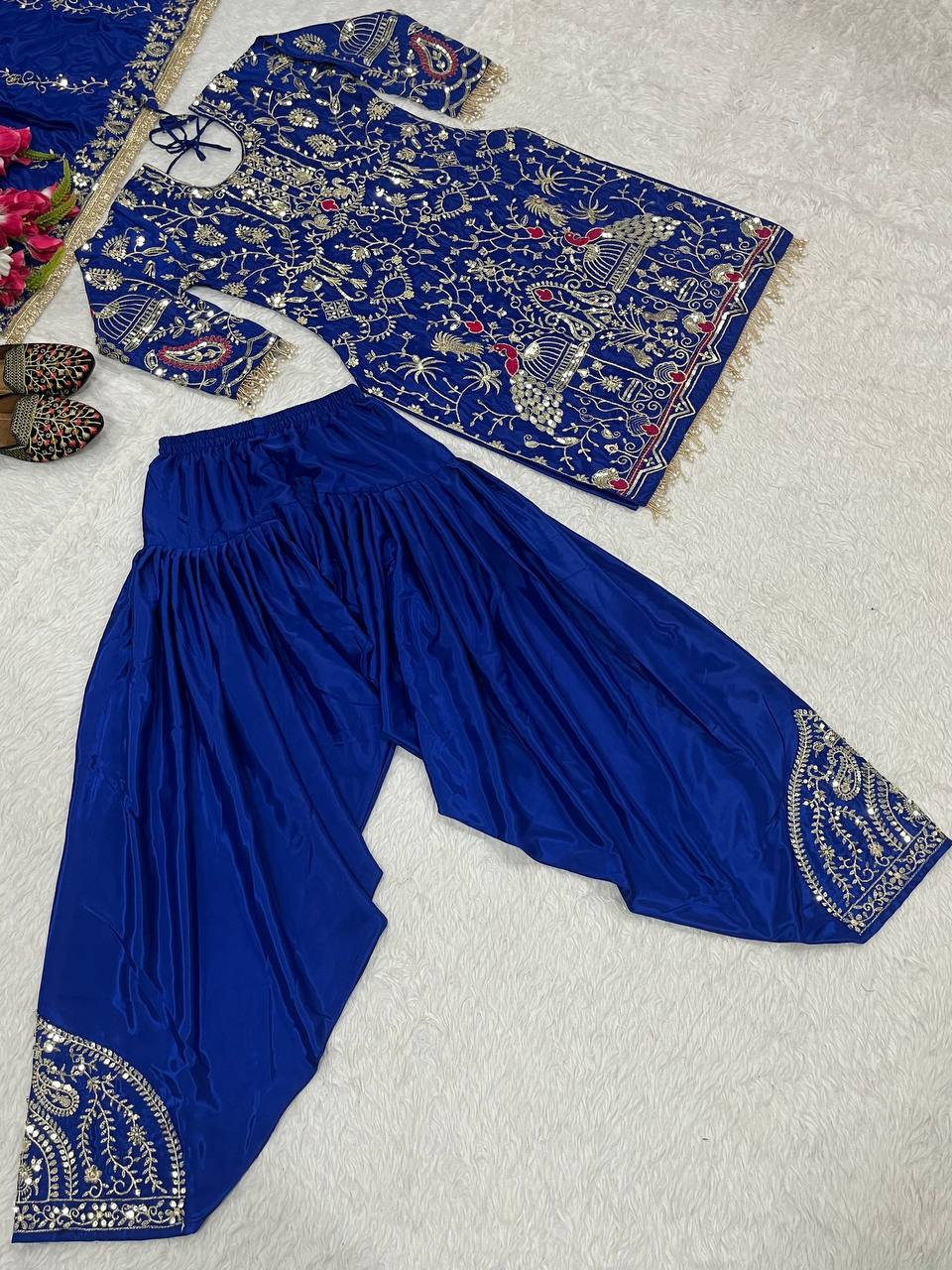 Natural crepe kurta dhoti with dupatta sets