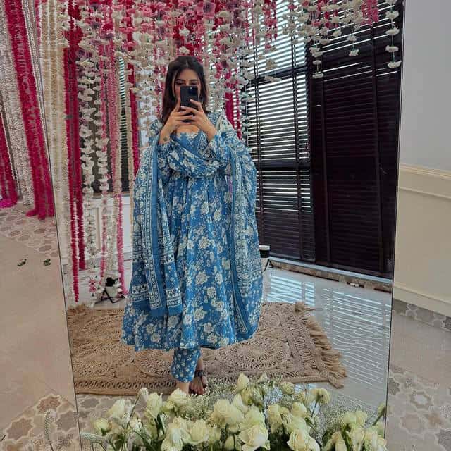 Flower print Pure cotton anarkali kurta pant with dupatta sets