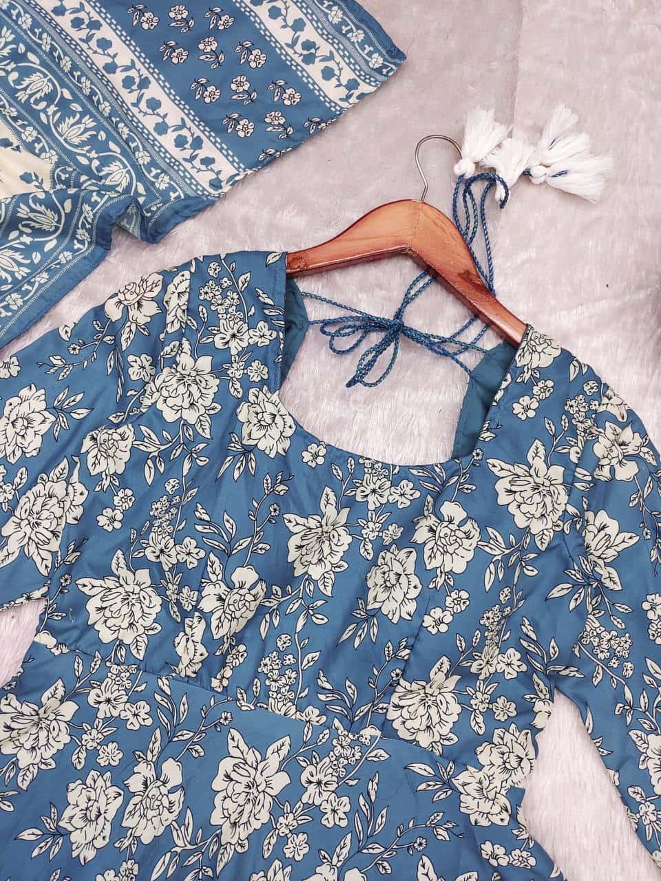 Flower print Pure cotton anarkali kurta pant with dupatta sets