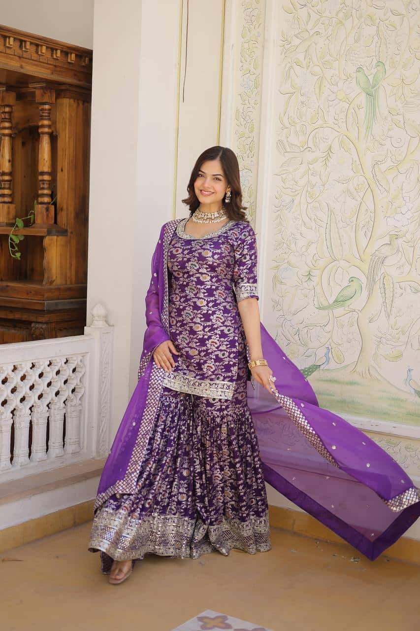 Designer Gharara Set with Sequins & Zari Embroidery – Viscose Jacquard Collection