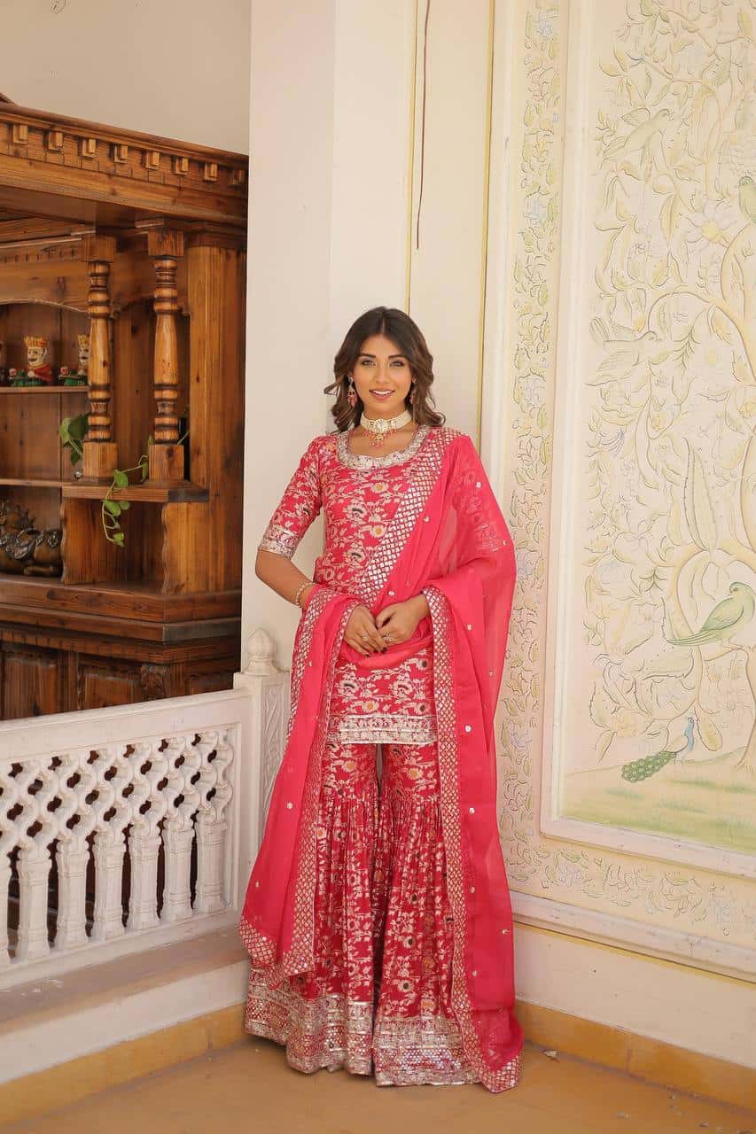 Designer Gharara Set with Sequins & Zari Embroidery – Viscose Jacquard Collection