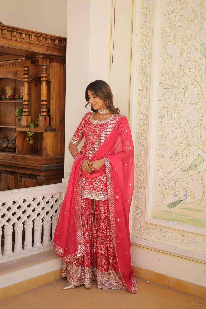 Designer Gharara Set with Sequins & Zari Embroidery – Viscose Jacquard Collection