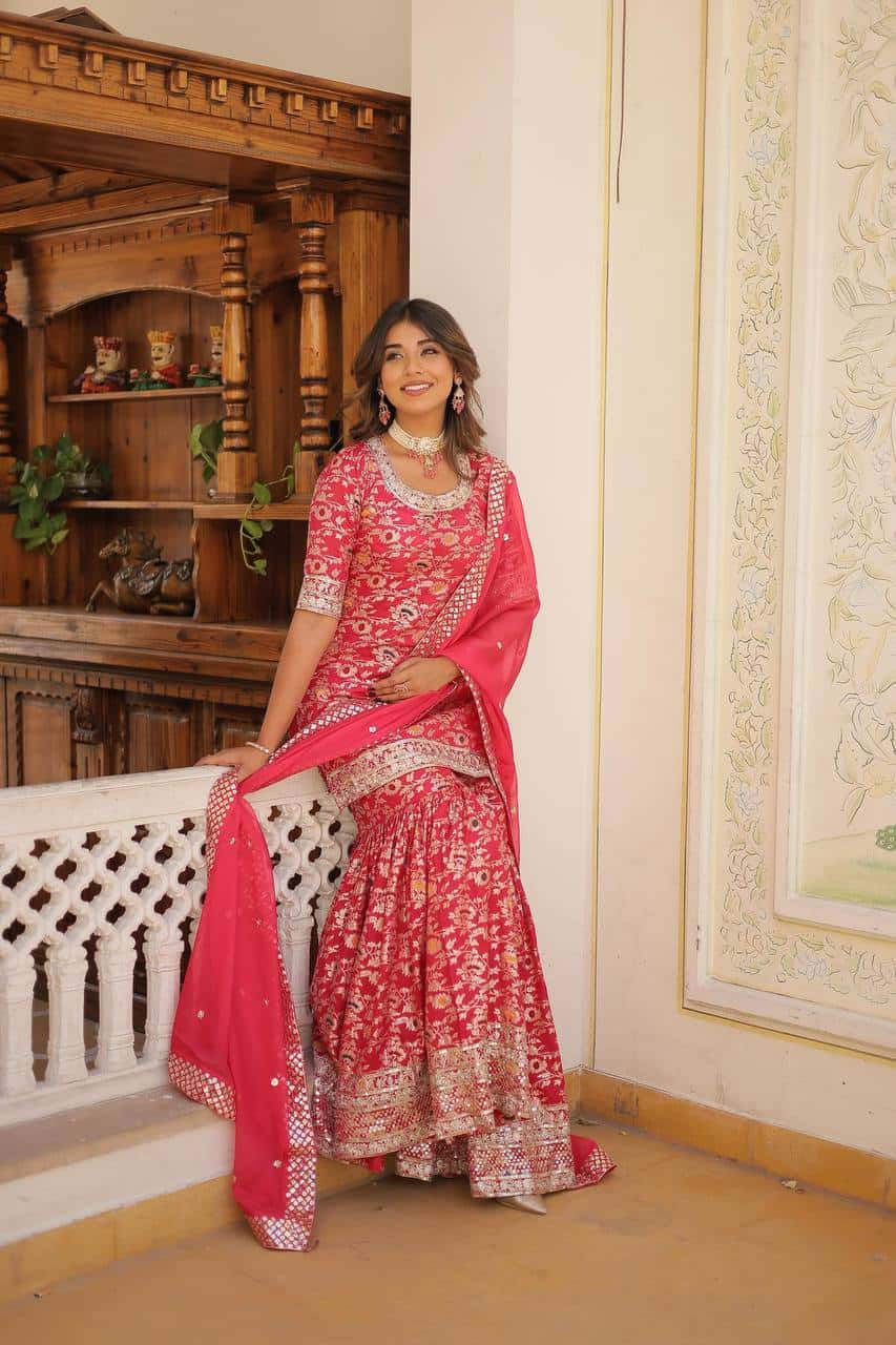Designer Gharara Set with Sequins & Zari Embroidery – Viscose Jacquard Collection