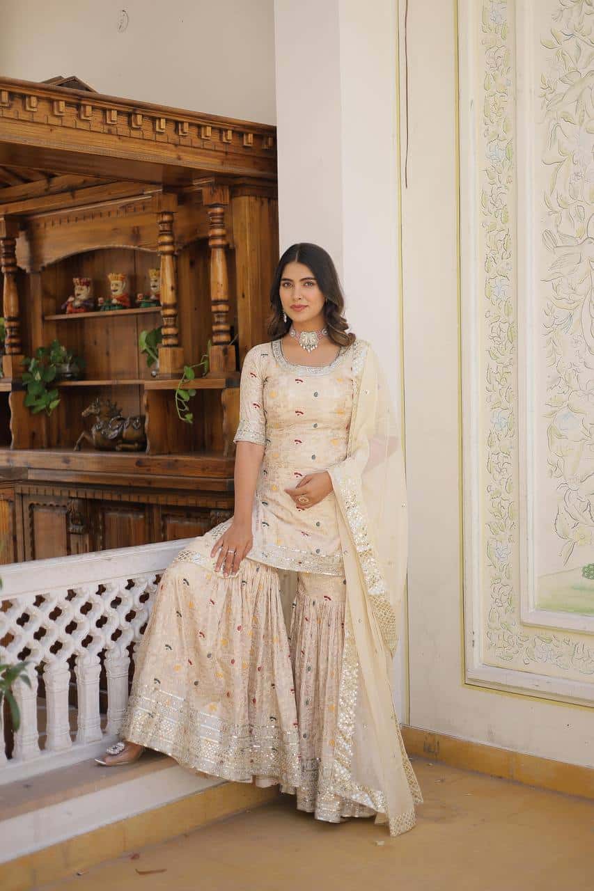 Designer Gharara Set with Sequins & Zari Embroidery – Viscose Jacquard Collection