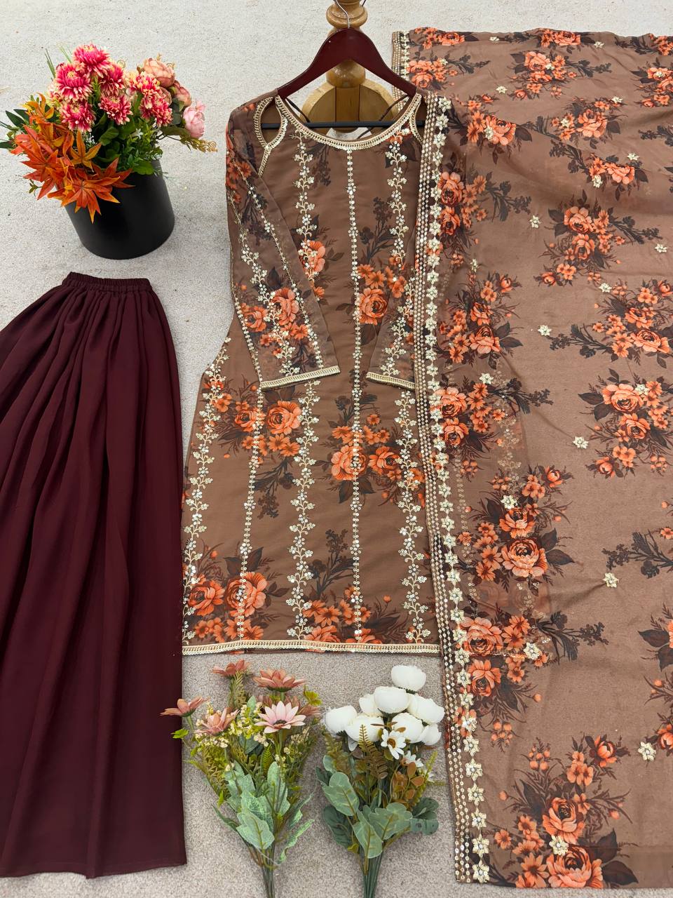 Festival Wear – Top, Plazzo & Dupatta Set (Fully Stitched)