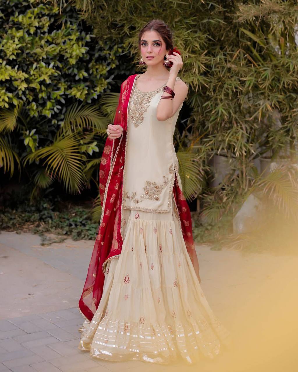 Wedding wear chinnon kurta sharara with dupatta sets