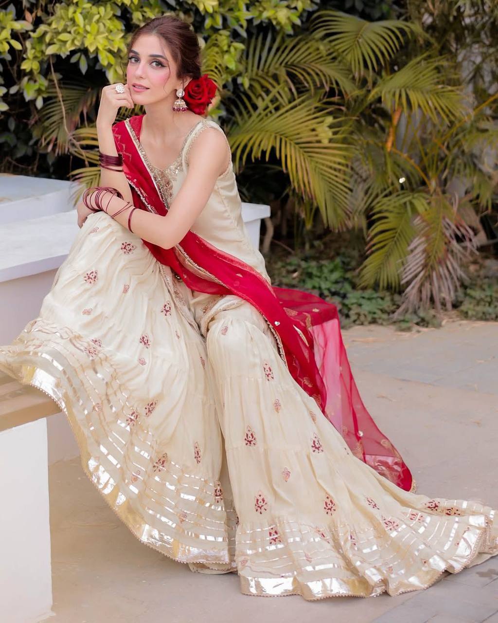 Wedding wear chinnon kurta sharara with dupatta sets