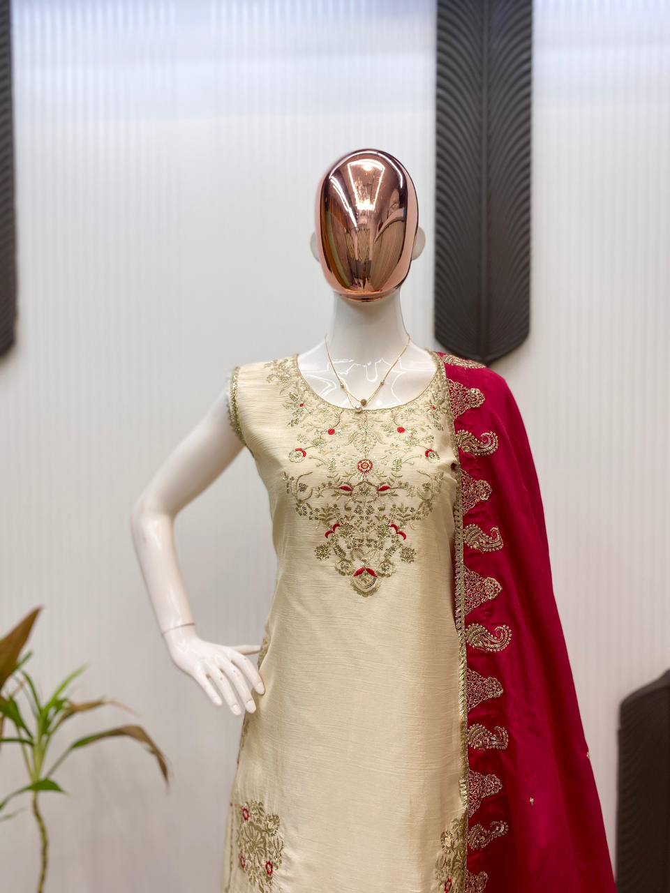 Wedding wear chinnon kurta sharara with dupatta sets